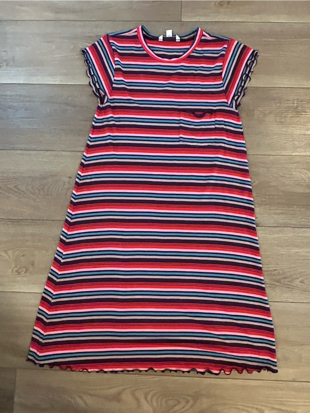 American Eagle Striped Mini Dress Small Pink Blue Stretch Knit
